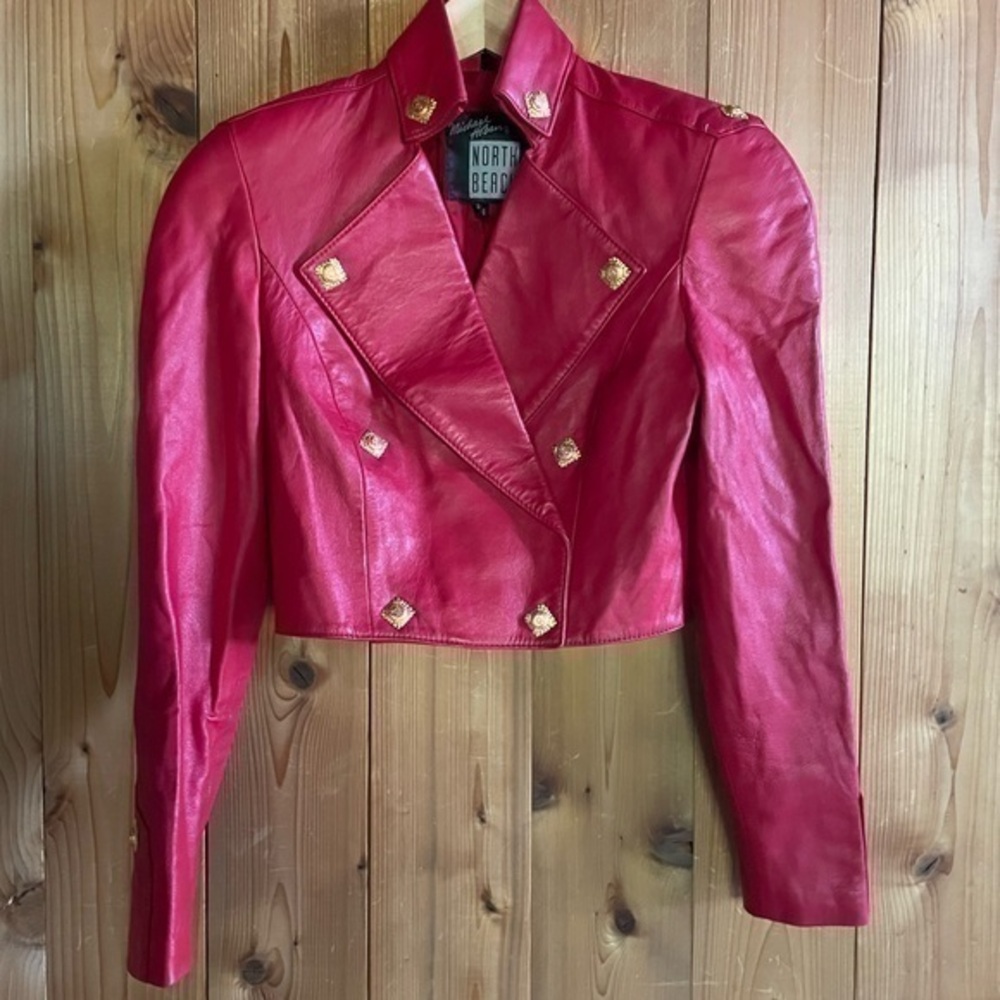 Vintage Womens Leather Military Red Jacket Michael Hoban North Beach 80s 90s